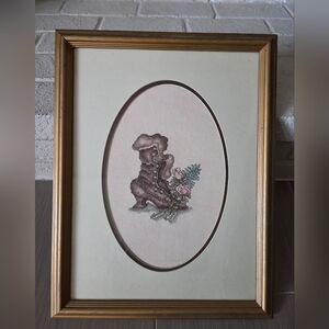 Vintage Complete Cross Stitch Victorian Shoe Framed Art